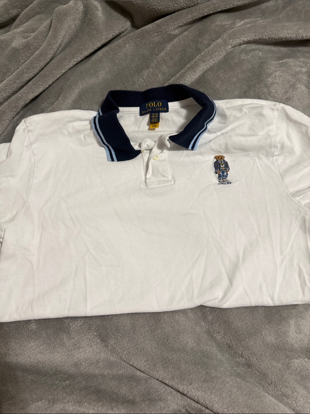 Polo by Ralph Lauren White Polo with Navy Contrast Collar & Embroidered Bear